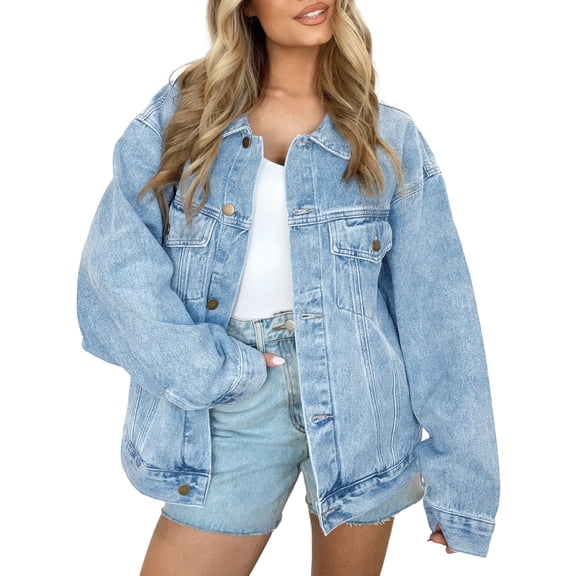 SUNBS Jean Jacket For Women denim jacket with Pocket Button Down Loose Fit Style