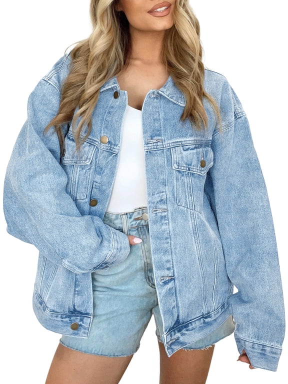 Jean Jacket For Women Denim Jacket With Pocket Button Down Loose Fit Style
