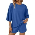 thumbnail image 1 of SUNBS 2 Piece Lounge Sets for Women Pajama 3/4 Sleeve Oversized Tshirts Elastic Waist Short With Pocket, 1 of 6