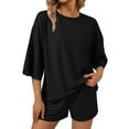 thumbnail image 1 of SUNBS 2 Piece Lounge Sets for Women Pajama 3/4 Sleeve Oversized Tshirts Elastic Waist Short With Pocket, 1 of 6