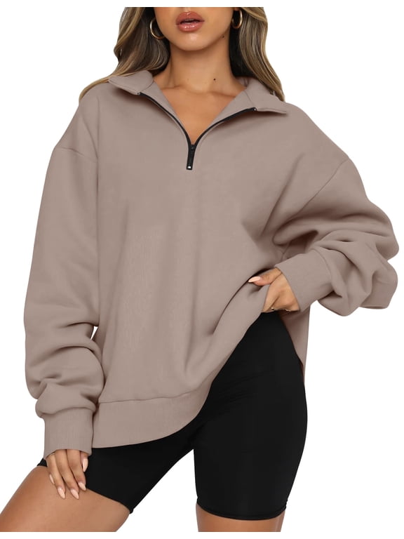 Womens Oversized Sweatshirts Half Zip Pullover Fall Fashion Hoodies Loungwear Clothes