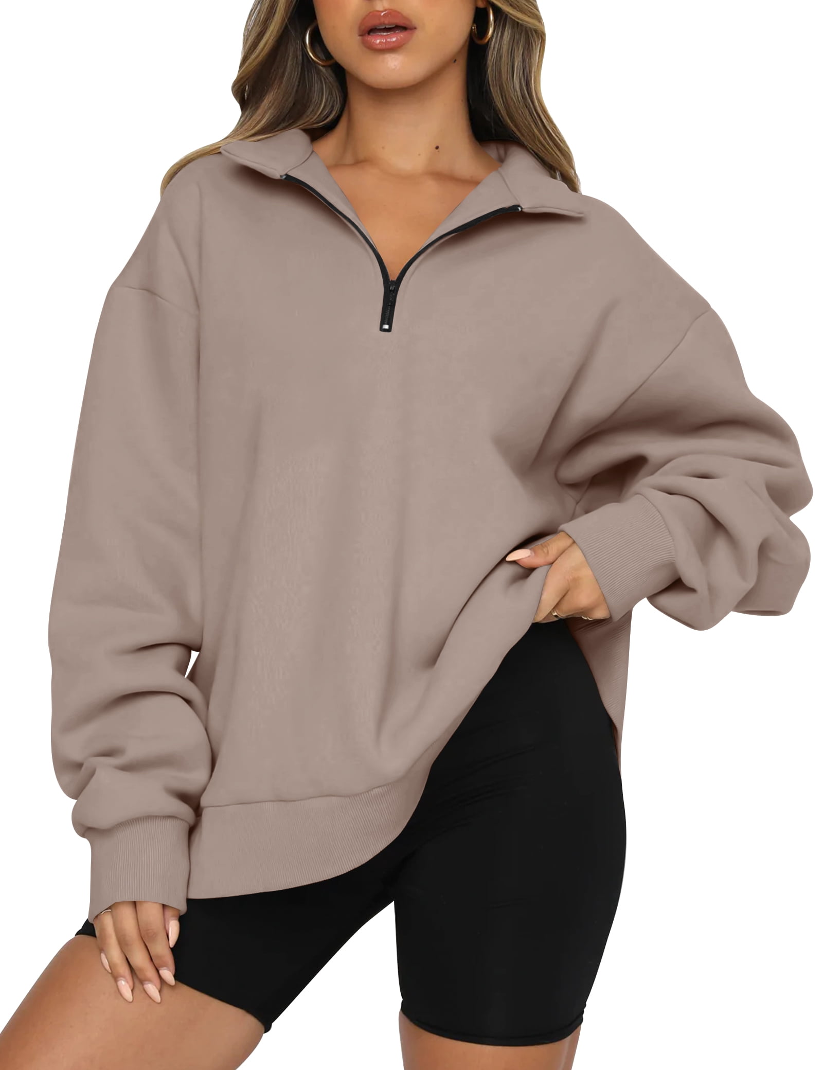 SUNBS Womens Oversized Sweatshirts Half Zip Pullover Fall Fashion Hoodies Loungwear Clothes