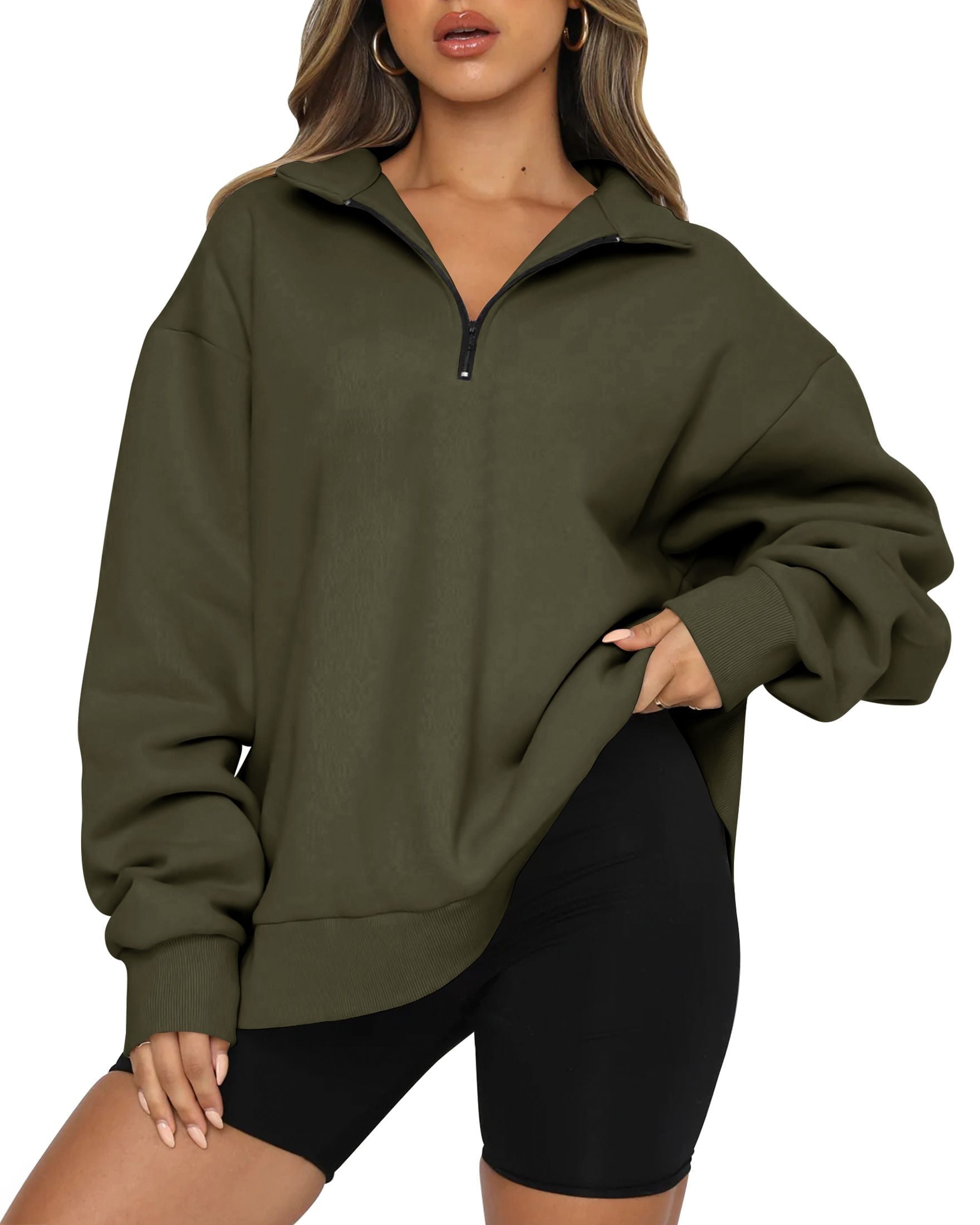 SUNBS Womens Oversized Sweatshirts Half Zip Pullover Fall Fashion Quarter Zip Hoodies Long Sleeve Shirts Clothes