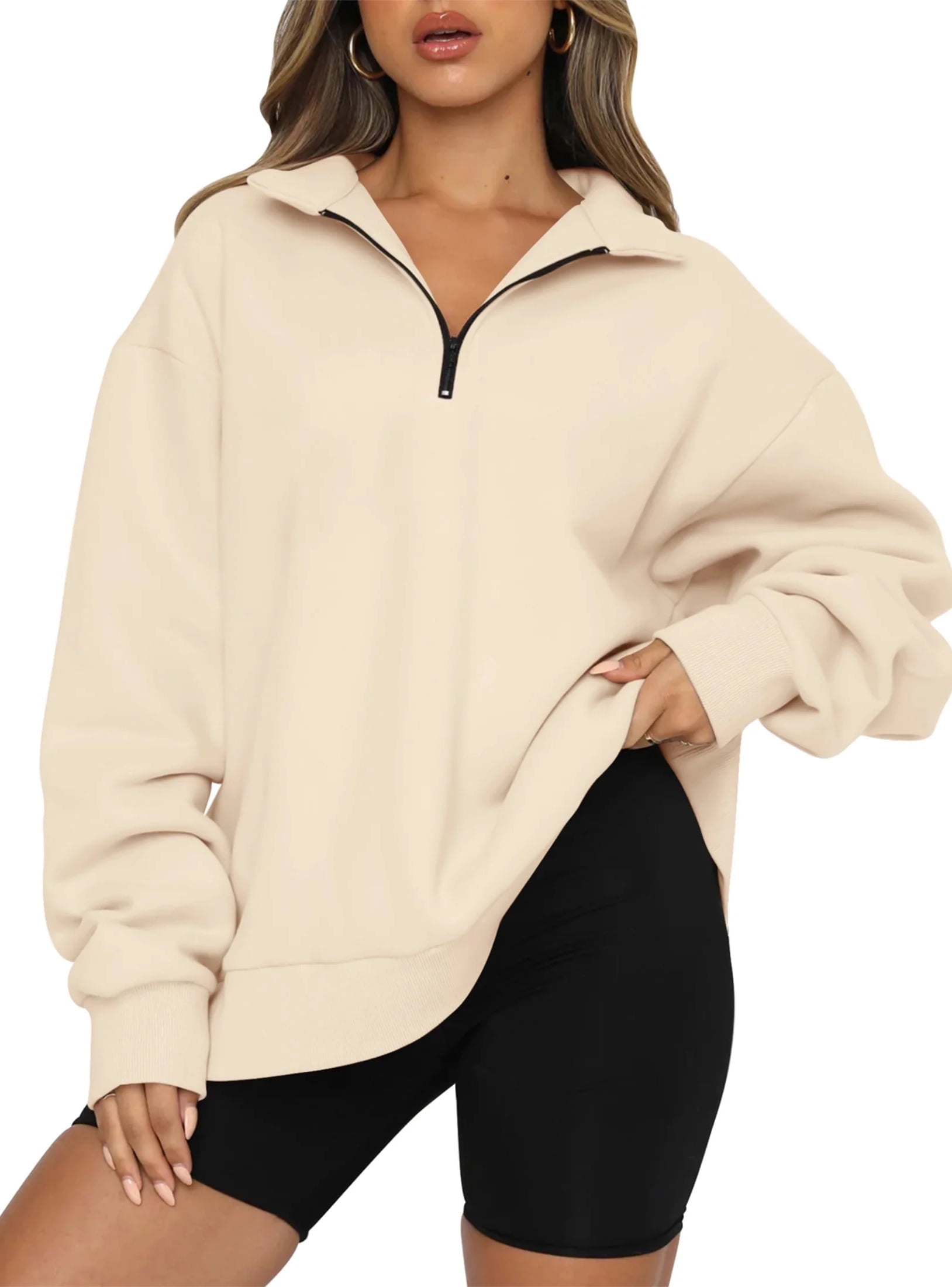 SUNBS Womens Oversized Sweatshirts Half Zip Pullover Fall Fashion Quarter Zip Hoodies Long Sleeve Shirts Clothes