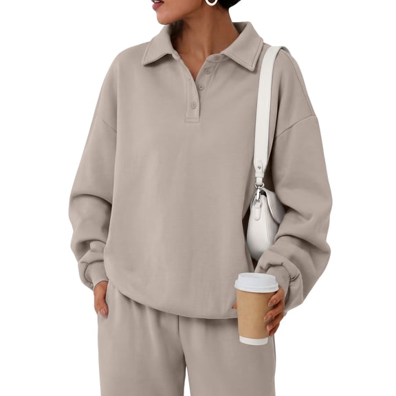 SUNBS Womens Sweatshirts Polo Collar Half-Button Oversized Long Sleeve Lounge Pullover Tops