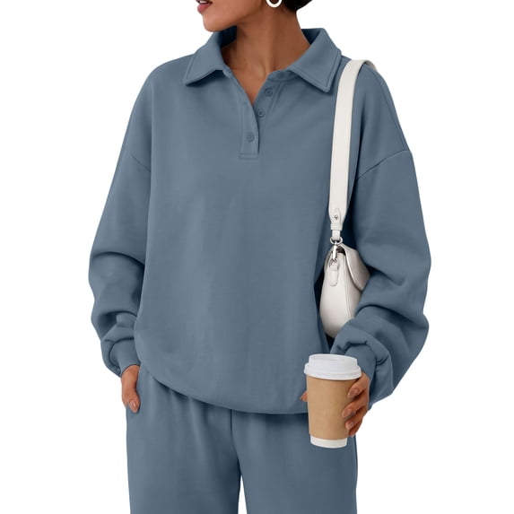 SUNBS Womens Sweatshirts Polo Collar Half-Button Oversized Long Sleeve Lounge Pullover Tops