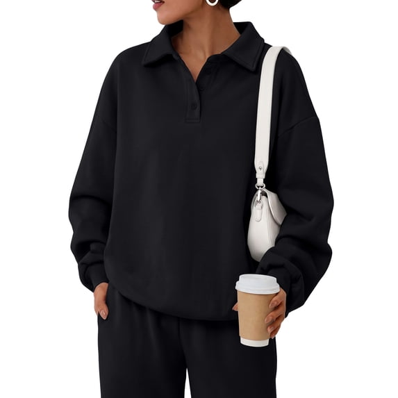 SUNBS Womens Sweatshirts Polo Collar Half-Button Oversized Long Sleeve Lounge Pullover Tops