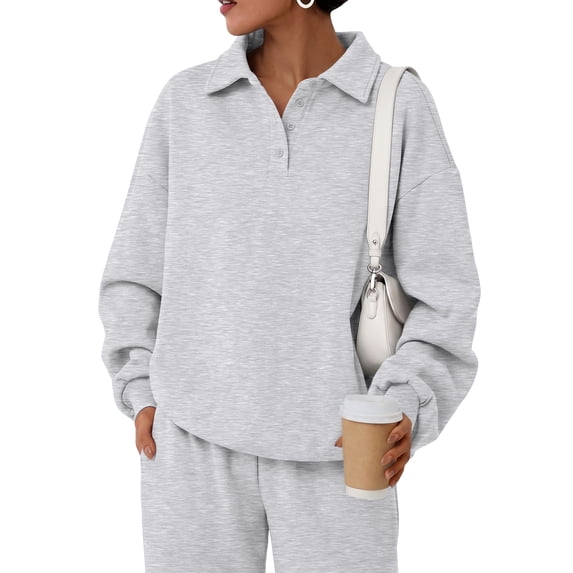 SUNBS Womens Sweatshirts Polo Collar Half-Button Oversized Long Sleeve Lounge Pullover Tops