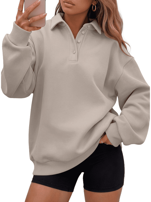 Sweatshirts for Women Half Button Polo Collar Pullover Long Sleeve Oversized Lounge Tops