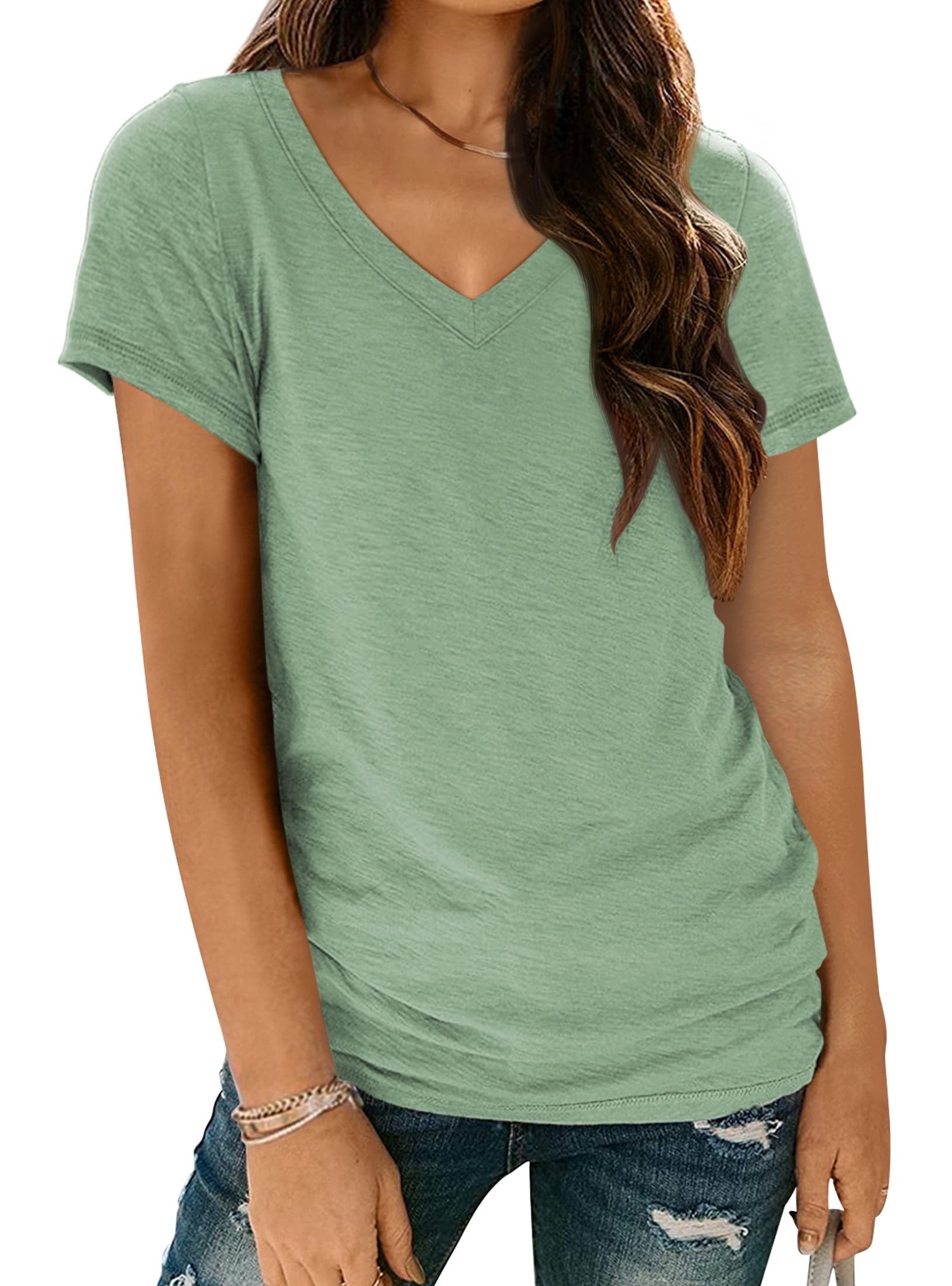 SUNBS Womens Short Sleeve V-Neck Tee, Lightweight Breathable Summer ...