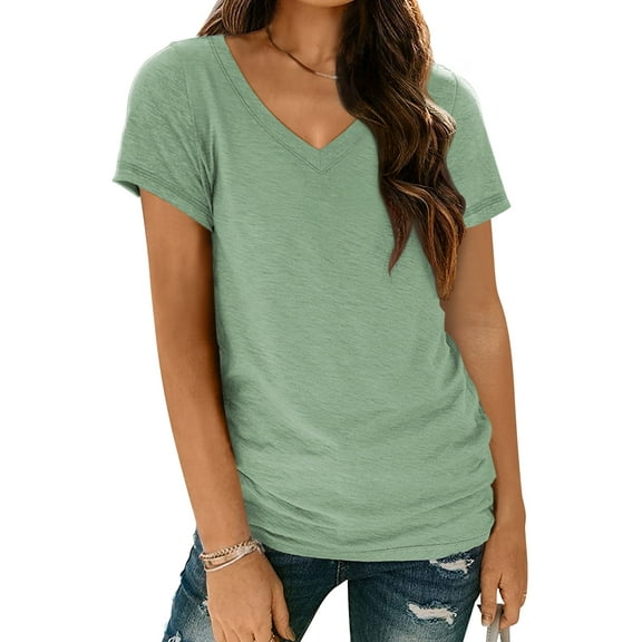 SUNBS Womens Short Sleeve V Neck Tee Shirts Casual Summer Tops for Women Casual Blouses