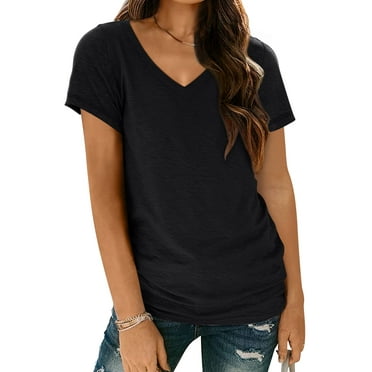 SUNBS Womens Short Sleeve V Neck Tee Shirts Casual Summer Tops for Women Casual Blouses