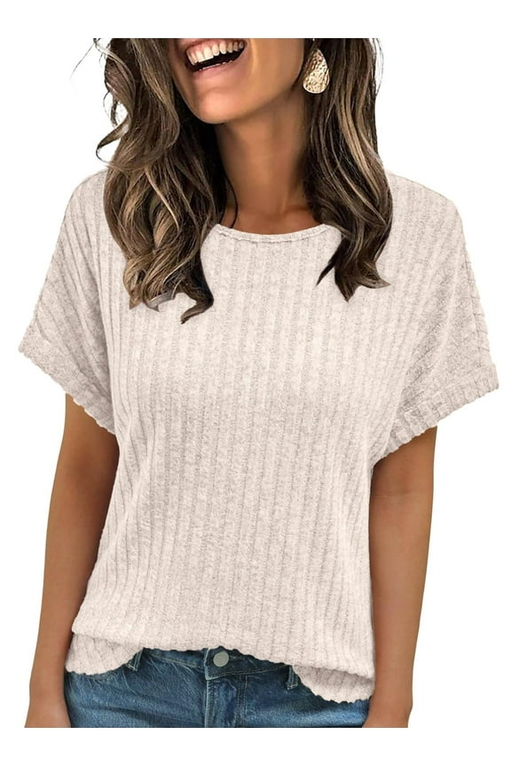 Womens Summer Tops Short Sleeve Sweaters Tunic Tops Dressy Casual Business Shirts