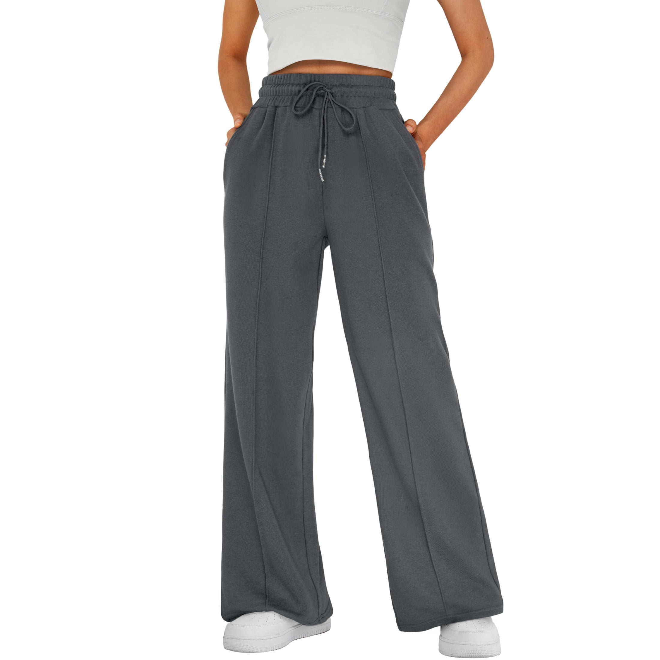 Wide Leg Sweatpants Women Baggy Lounge Side Stripe Joggers with Pockets Petite High Rise Pant Loose Fit Trousers Dark Gray 2XL Wide Leg Sweatpants Women Baggy Lounge Side Stripe Joggers with Pockets Petite High Rise Pant Loose Fit Trousers Dark Gray 2XL