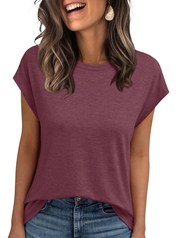 Womens T Shirts Casual Loose Fit Cap Sleeve Tops Trendy Womens Clothes, Sizes S-2XL
