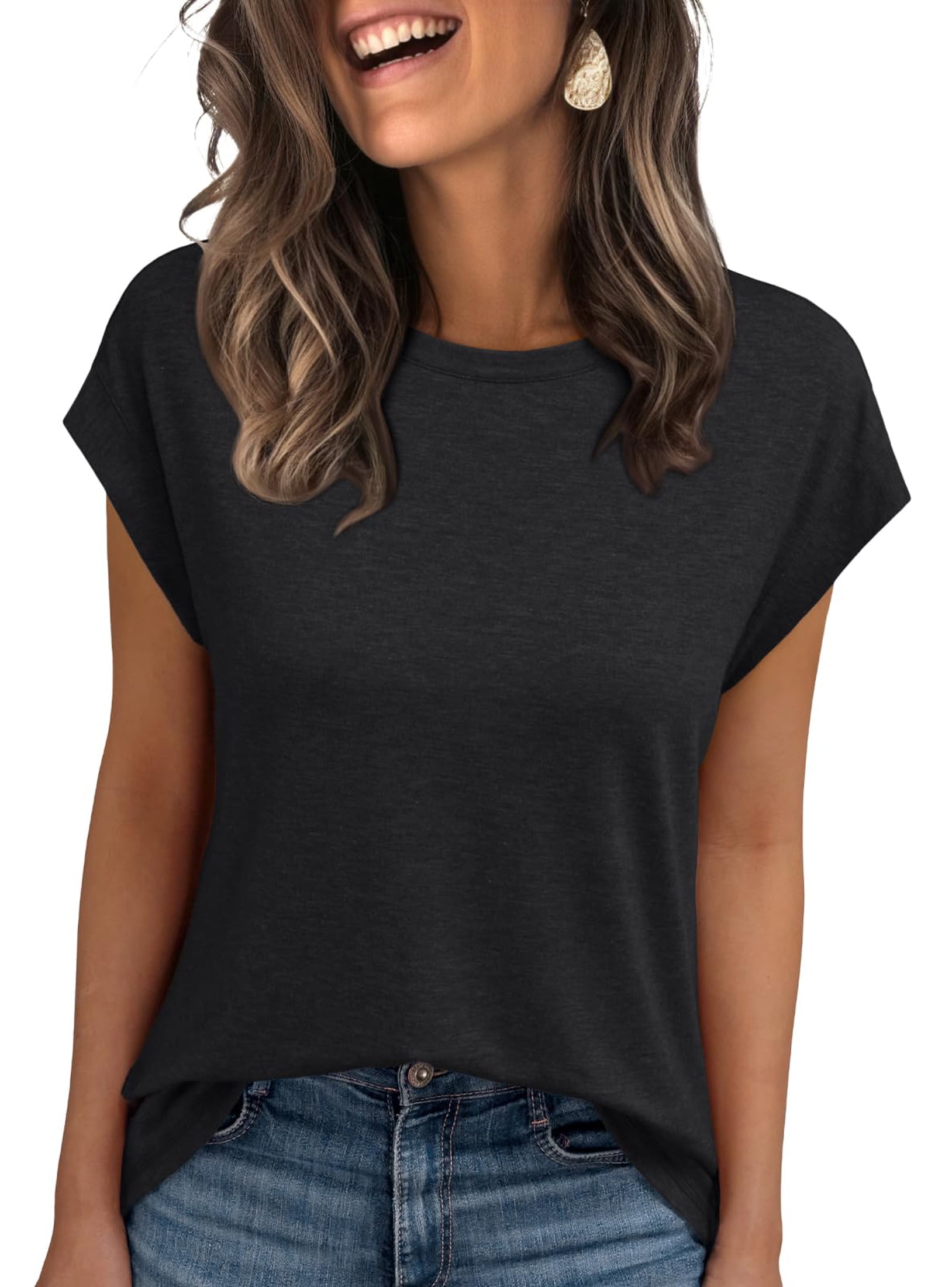 SUNBS Womens T Shirts Casual Loose Fit Cap Sleeve Tops Trendy Womens ...