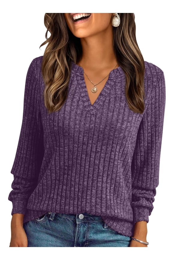 Womens Tops Long Sleeve V Neck Shirts Fall Sweater Casual Blouses Fashion Outfits