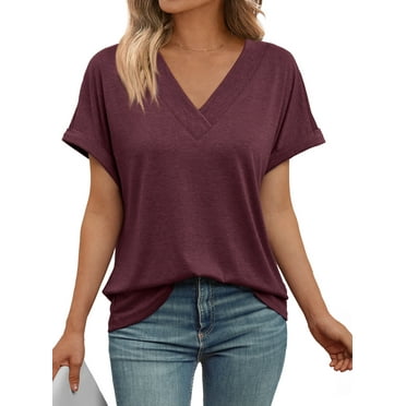 SUNBS T Shirts for Women V Neck Blouses Summer Casual Short Sleeve Top Cute Basic Trendy Outfits Fashion