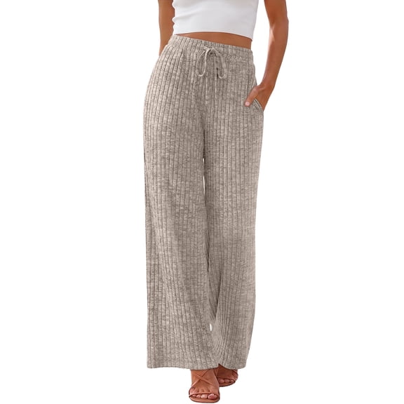 SUNBS Wide Leg Pants for Women High Waist Drawstring Stretch Casual Trousers with Side Pockets