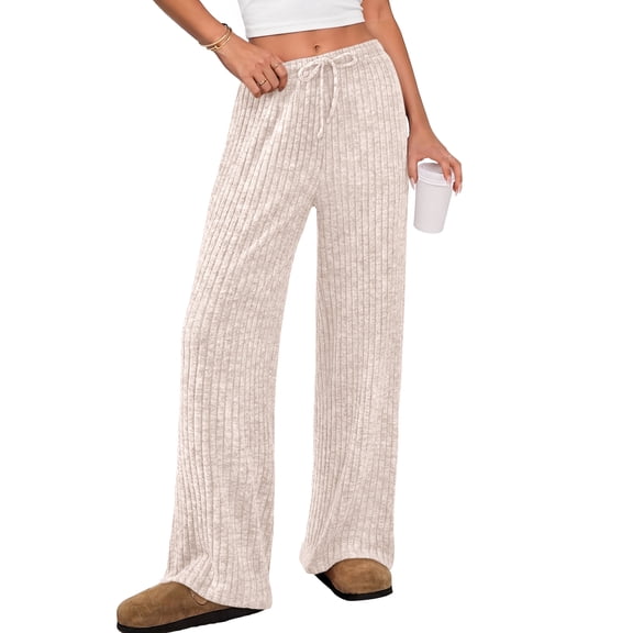 SUNBS Women's Pants Stretch Knit Wide Leg High Waist Drawstring Lounge Sweatpants with Pockets