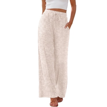 SUNBS Wide Leg Pants for Women High Waist Drawstring Stretch Casual Trousers with Side Pockets