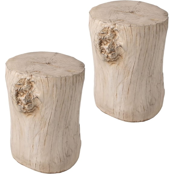 SUNBURY 15" W Stump Side Table Set of 2, Concrete Side Table Coffee Table Log Table, Beige Stool Prop Stand Holder for Garden Household Living Room