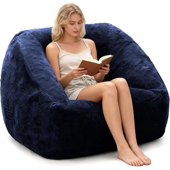 SUNBURY 47.2" L-Shaped Bean Bag Chair with Arms, Memory Foam Filled Lazy Sofa with Portable Handle & Side Pocket, Plush Floor Chair for Adults, Game Room, Bedroom, Living Room (Blue)