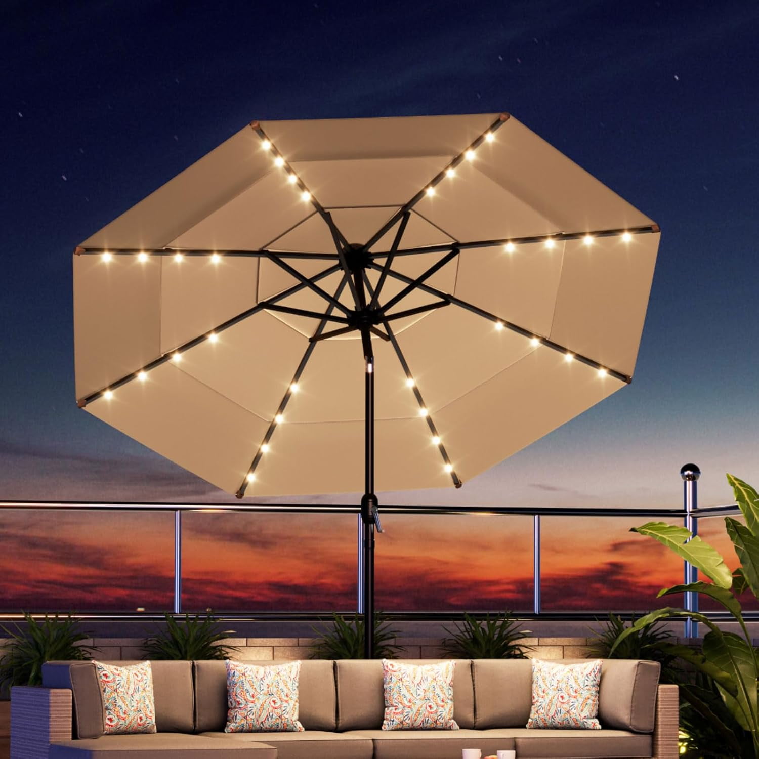 ⚡️NEW 📣 10FT Outdoor Patio Umbrella Solar LED Lighted main image 1
