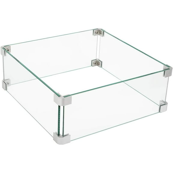 SUNBURY Glass Wind Guard Fence, 14 x 14 Inch Square Fire Table Accessory Shield