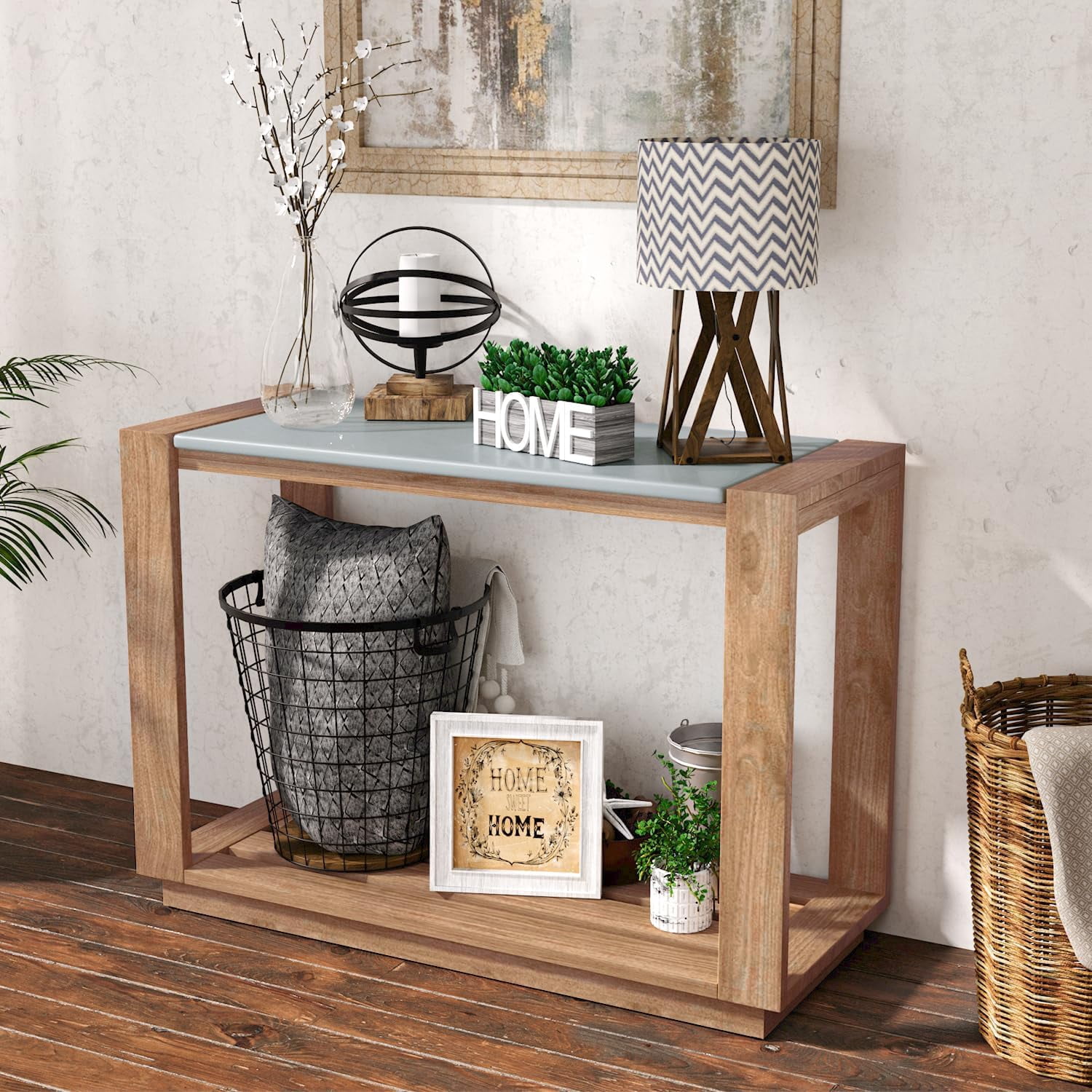 SUNBURY Narrow Console Table, Outdoor Bar Table with Storage Shelf, 2 ...
