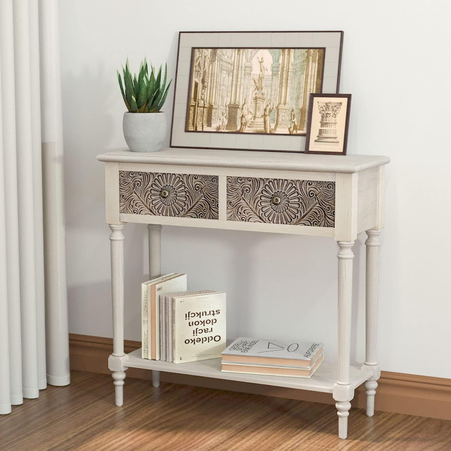 SUNBURY Narrow Console Table, Outdoor Bar Table with Storage Shelf, 2 ...