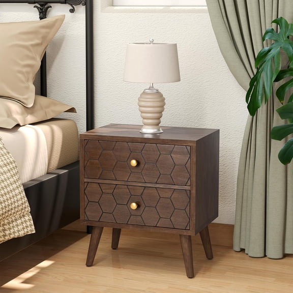 SUNBURY Nightstand with 2 Drawers - Mid Century Modern Wood Nightstand, End Table with Drawer for Living Room, Bedroom