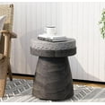 thumbnail image 1 of SUNBURY Outdoor Side Table - 14" Small End Table, Graphite Patchwork Patio, Round Concrete, Garden Stool Plant Stand for Poolside, Sunroom (Grey), 1 of 15
