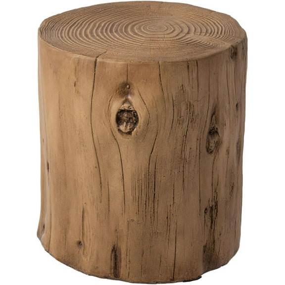 SUNBURY Outdoor Stump Side Table, Faux Wooden Concrete Side Table, Tree Stump Wooden Stool, Patio End Table, Round Outdoor Accent Drum Table, Light Brown Ottoman or  Stand