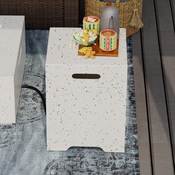 SUNBURY Propane Tank Cover Table for 20 Gallon Gas Tank, 16 inch Concrete Propane Tank Storage Box with Side Handles, Outdoor Tank Hideway Table Gas Griddle for Propane Fire Pits (Colorful Terrazoo)