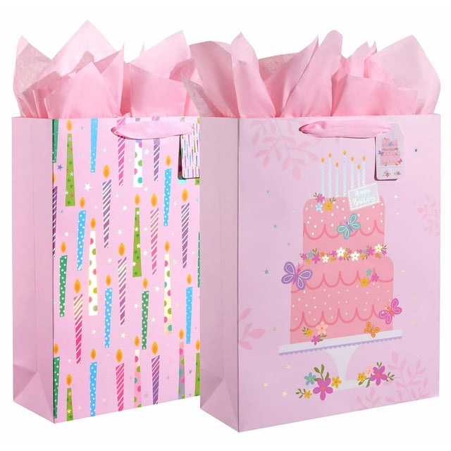SUNCOLOR 2 Pack 16" MMF7 Extra Large Gift Bags with Tissue Paper for