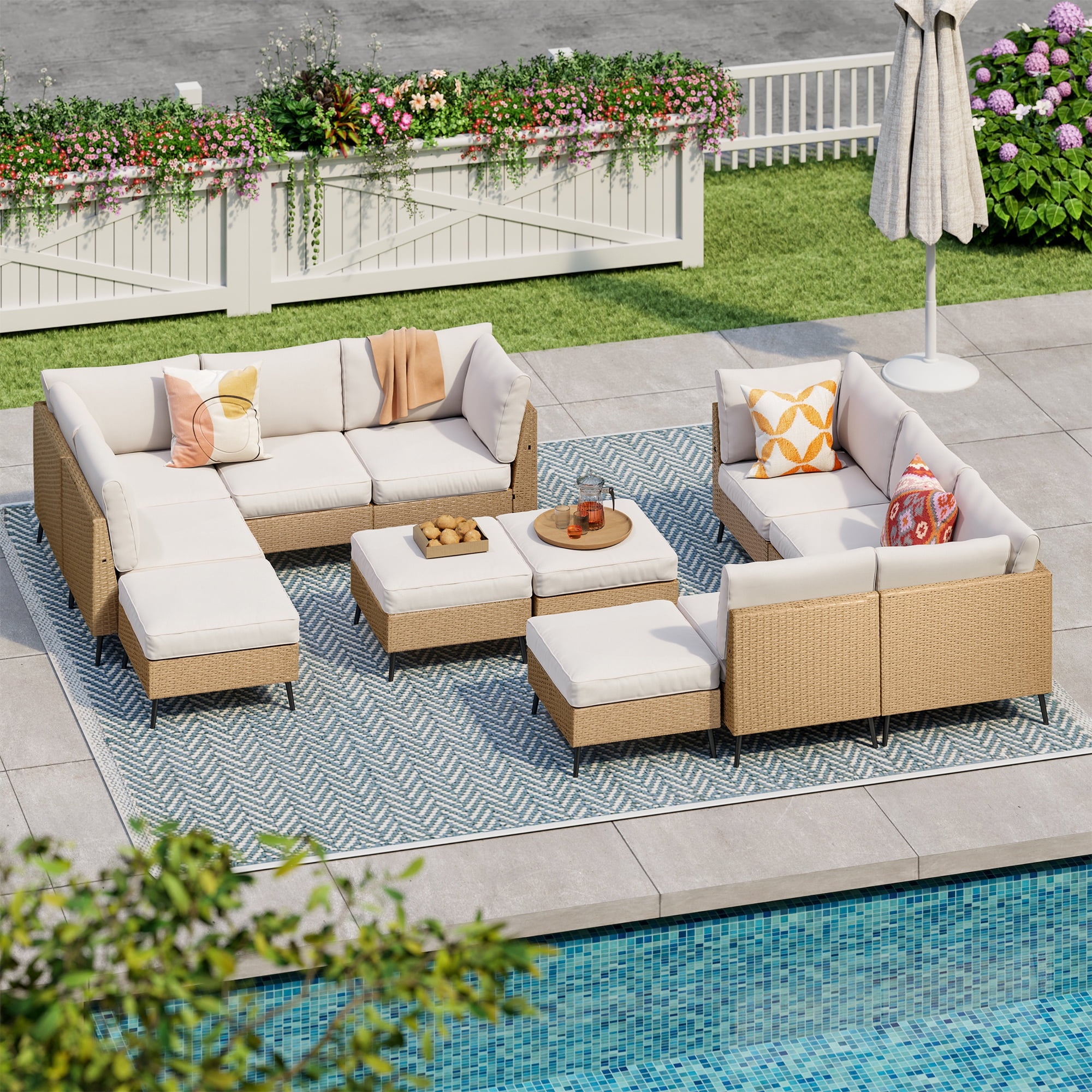SUNCOZE 12 Pieces Patio Conversation Outdoor Furniture Sets PE Rattan Wicker Sectional Sofa