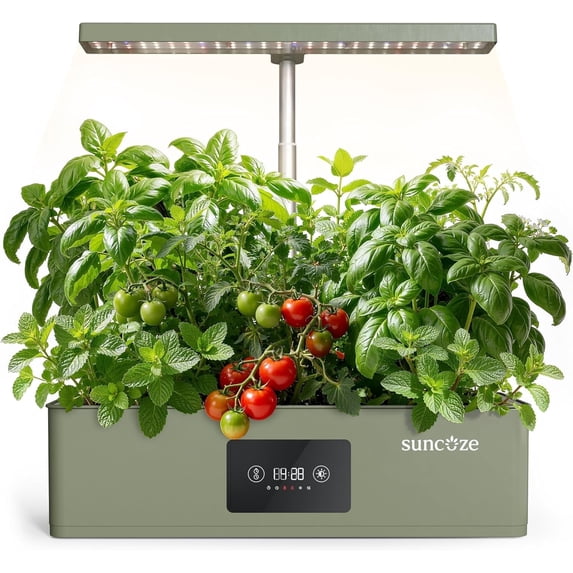 SUNCOZE 12-Pod Hydroponic Growing System, Indoor Herb Garden with 24W Full Spectrum LED Grow Light, Smart Timer, Adjustable Height, 4L Water Tank, Green