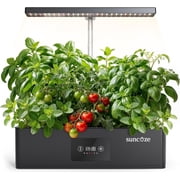 SUNCOZE 12-Pod Hydroponic Growing System, Indoor Herb Garden with 24W Full Spectrum LED Grow Light, Smart Timer, Adjustable Height, 4L Water Tank, Black