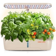 SUNCOZE 12 Pods Hydroponic Growing System with LED Grow Light, Indoor Herb Garden, 4L Water Tank, Adjustable Height, Beige