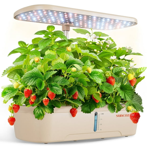 SUNCOZE 12 Pods Hydroponic Growing System Indoor Herb Garden Grow Light Germination Kit Beige