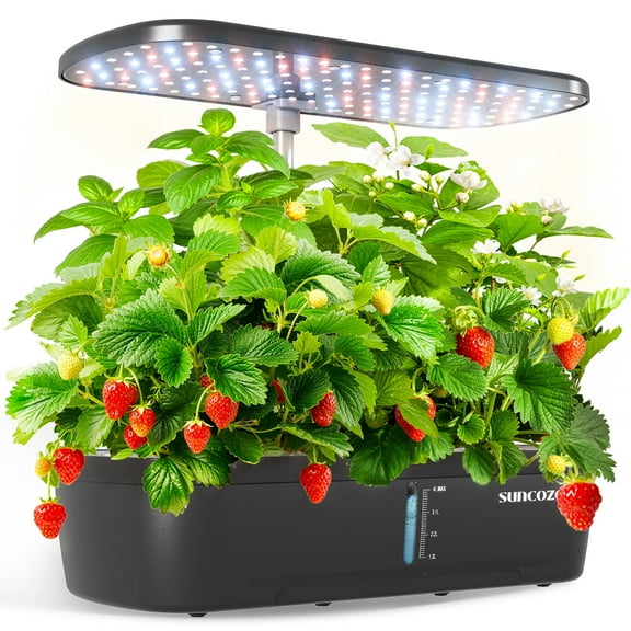 SUNCOZE 12 Pods Hydroponic Growing System Indoor Herb Garden Grow Light Germination Kit Black