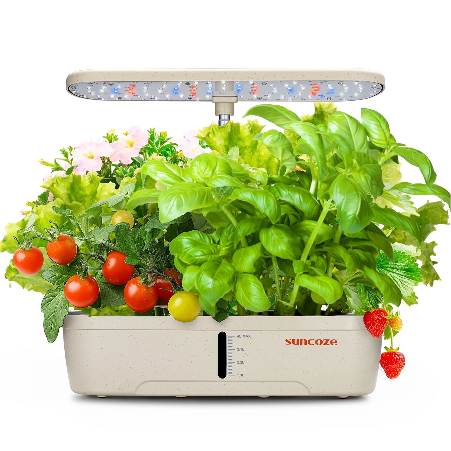 SUNCOZE 12 Pods Hydroponic Growing System Indoor Herb Garden with Grow Light Germination Starter Kit Beige