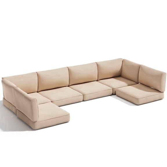 SUNCOZE 14-Piece Outdoor Patio Cushion Set for 6-Seat Sectional Sofa, 25.6 x 25.6 Inch Replacement Cushions, 4-Inch Thick, Non-Slip, Weather-Resistant, Khaki