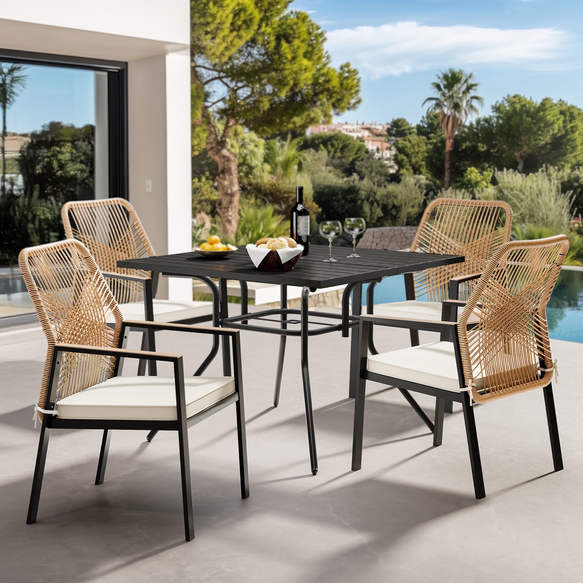 SUNCOZE 5 Pieces Outdoor Dining Set, Patio Furniture Set, Garden Set Metal Table and 4 Chairs