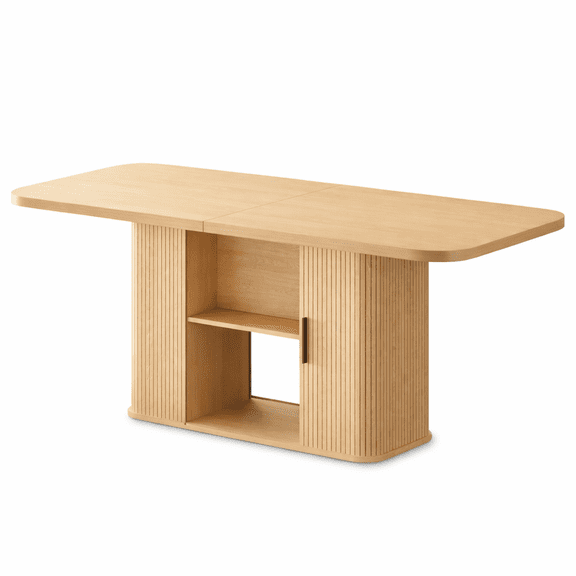 SUNCOZE 70in Dining Table for 4-8, Dining Leisure Table with Storage Shelves, 1.38" Thick Top, Scratch-Resistant, Natural Wood Finish, Multi-Use for Dining Room Kitchen Office, Wood Finish