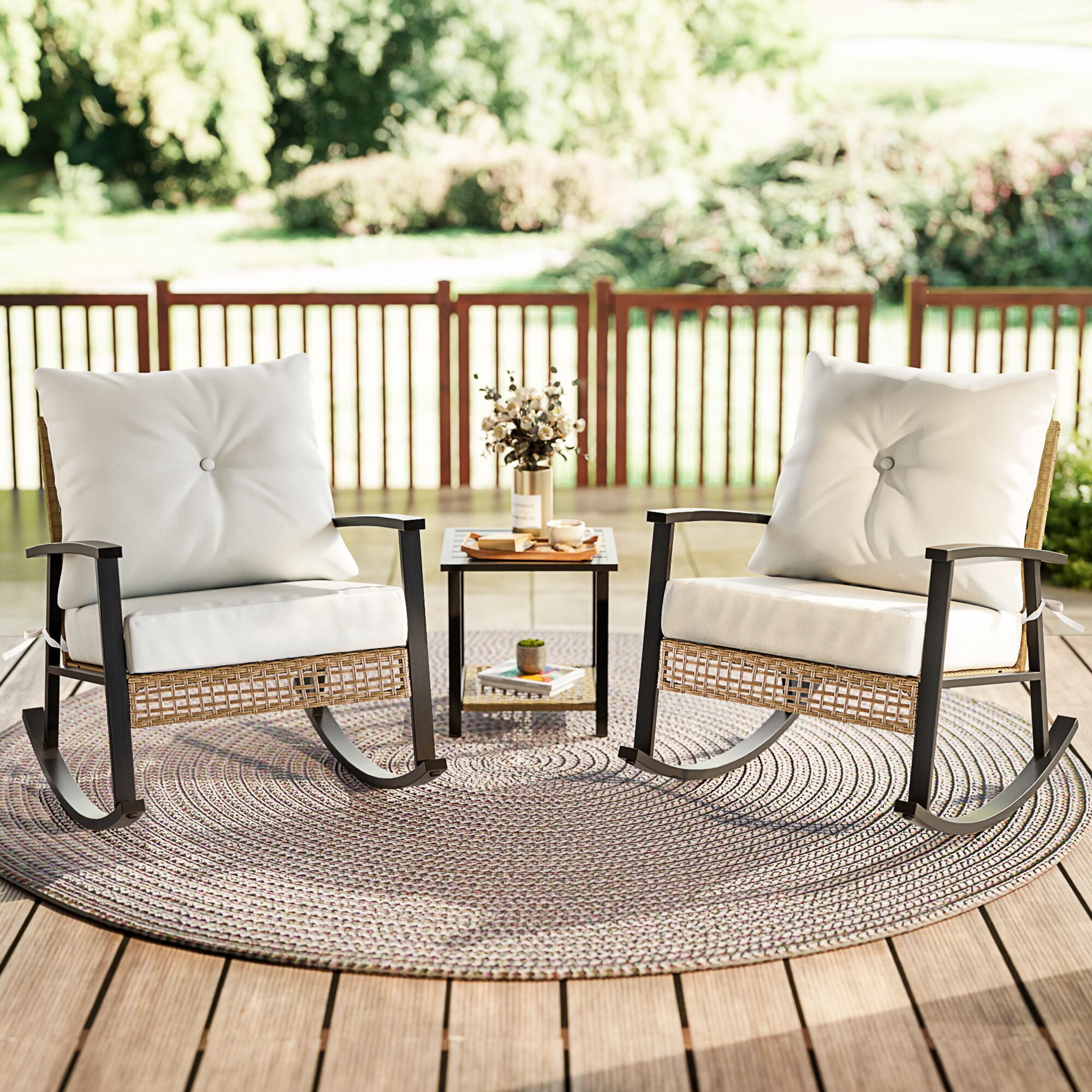 SUNCOZE Rattan Rocking Chair Set, Pieces Outdoor Patio Furniture