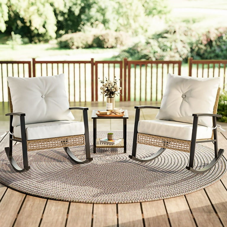 SUNCOZE Rattan Rocking Chair Set, Pieces Outdoor Patio Furniture