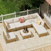 SUNCOZE Outdoor Sectional Funiture Set, 8 Pieces Patio Conversation Sets, PE Rattan Wicker Sofa with Beige Cushion For Backyard