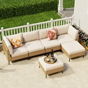 SUNCOZE Outdoor Sectional Sofa, 6 Pieces Patio Funiture Sets, PE Rattan Wicker Conversation Set with Beige Cushion For Backyard